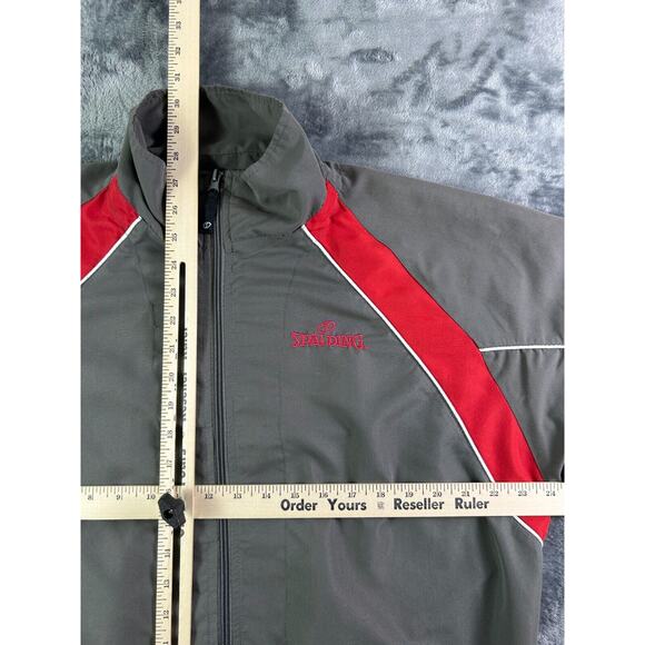 Spalding Mens Large Track Jacket Gray Red Full Zip Windbreaker Retro Y2K‎ 90s - Picture 4 of 7